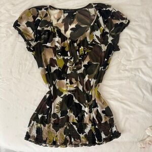 Green and brown sheer Y2K  blouse‎ with ruffles